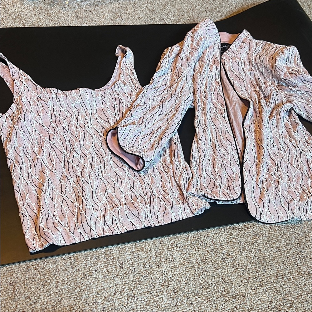 NWOT Pink and Black Textured Top and Jacket Set